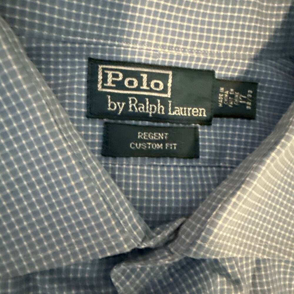 Polo By Ralph Lauren Regent Custom Fit Blue Micro Check Dress Shirt L